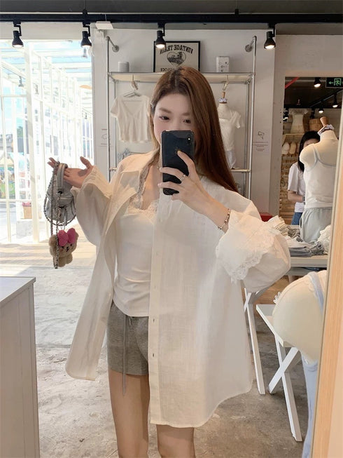 Summer Casual Shirt with Lacey Camisole  Sets